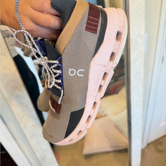 On Running Cloud Cloudnova Sneakers in Tan, Black & Purple Pink Accents - Picture 9 of 10